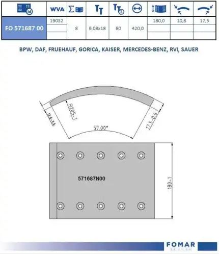 Накладки тормозные с заклепками 818 FOMAR 65571687N00A8RV