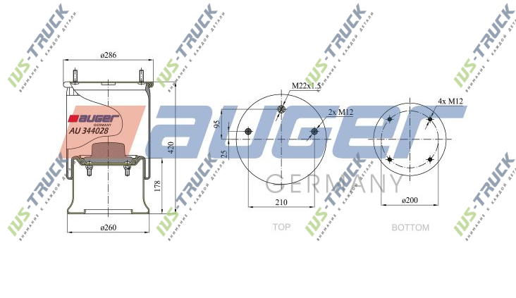 Пневморессора в сборе со стальным стаканом AUGER AU344028K